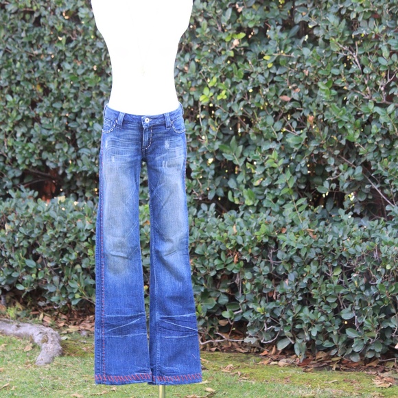 Y2K Antik Denim Gorgeous red velvet embroidered jeans - vintage - Picture 4 of 8